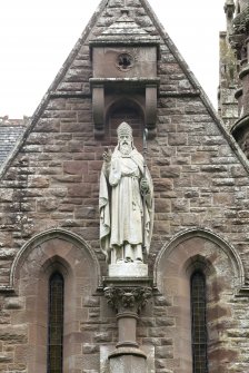 Detail of statue of St Palladius on south wall.
