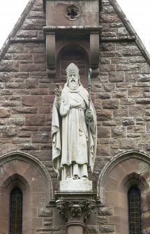 Detail of statue of St Palladius on south wall.