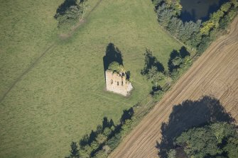 Oblique aerial view of Castle of Hallforest, looking NW.