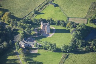 Oblique aerial view of Harthill Castle, looking SW.