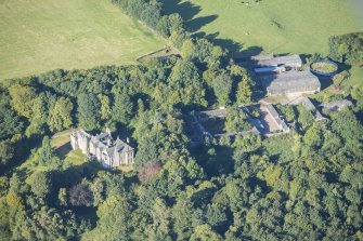 Oblique aerial view of Westhall House and Home Farm, looking W.