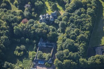 Oblique aerial view of Westhall House and walled garden, looking SE.
