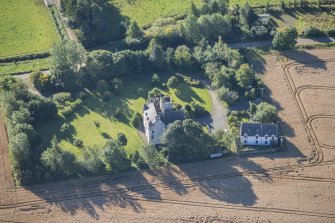 Oblique aerial view of Leslie Castle, looking S.