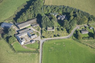 Oblique aerial view of Kirkton of Culsalmond Old Parish Church, looking NNW.