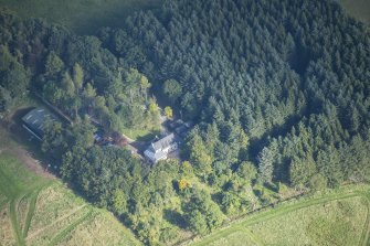 Oblique aerial view of Rothiemay House and Castle, looking N.