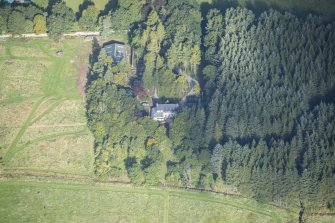 Oblique aerial view of Rothiemay Castle, looking NW.