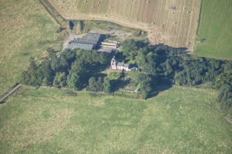 Oblique aerial view of Auchanachie Castle, looking WSW.