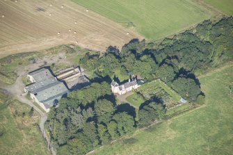 Oblique aerial view of Auchanachie Castle, looking WNW.