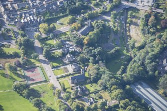 Oblique aerial view of St Rufus Church and Holy Trinity Episcopal Church, looking SW.