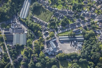 Oblique aerial view of Glen Keith Distillery and Strathisla Distillery, looking SSE.