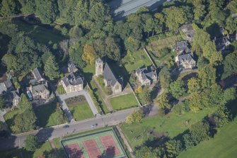 Oblique aerial view of St Rufus Church, looking WSW.