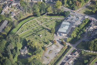 Oblique aerial view of Keith Cemetery, looking N.