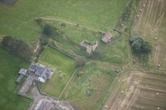 Oblique aerial view of Findochty Castle, looking ESE.