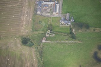Oblique aerial view of Findochty Castle, looking NNW.