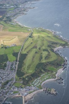 Oblique aerial view of Strathlene Golf Course, looking SW.