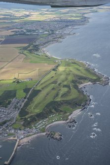 Oblique aerial view of Strathlene Golf Course, looking SSW.