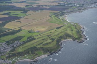 Oblique aerial view of Strathlene Golf Course, looking S.