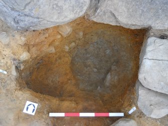 Post-excavation image of posthole 124 and stakehole 127, Comar Wood Dun, Cannich, Strathglass