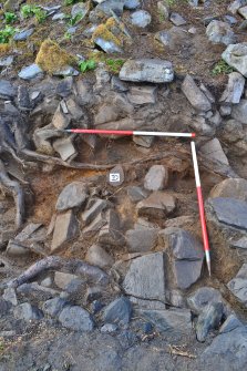 Mid-excavation image - east-south-east facing section of Trench 2, south end, Comar Wood Dun, Cannich, Strathglass