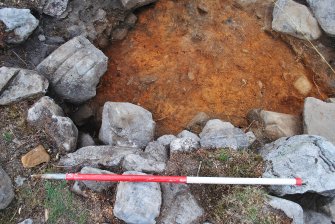 Trench 2 west extension, showing possible intramural cell with wall core behind it, Comar Wood Dun, Cannich, Strathglass