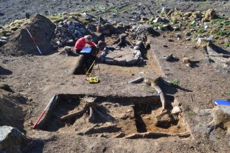 Post-excavation image of Trench 7, showing the type of deposits on the east side of the courtyard, Comar Wood Dun, Cannich, Strathglass