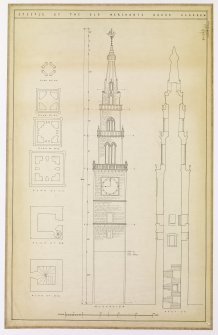 Bridgegate, Merchant's Steeple
Elevation, section and plans
Titled: 'Steeple of the Old Merchant's House Glasgow'
Signed: 'Helen L Jackson  Glasgow School of Arch  Measured study II'