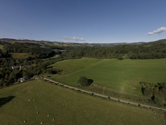 Oblique aerial view of the four poster stone circle at Lundin