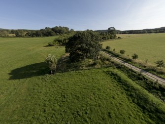 Oblique aerial view of the four poster stone circle at Lundin