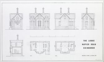 Edinburgh, 3 Napier Road, Rockville, The Lodge.
Plans, sections and elevations of the lodge from a measured survey.
Insc: 'The Lodge, Napier Road, Edinburgh. Measured and drawn J. C. Haggart, 1964'.