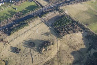 Oblique aerial view of the trench system at Dreghorn firing range, Edinburgh, looking NE.