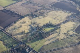 Oblique aerial view of Roseberry House and the site of Clerkington Church, looking ENE.