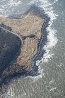 Oblique aerial view of Gosford Sands anti-tank defences, looking SW.