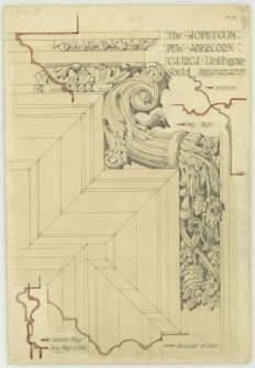 Drawing of architectural details in the Hopetoun Pew, Abercorn Church
