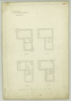 Drawing of plans of upper, second, ground and first floors, Gilbertfield Castle