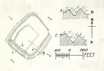 Publication drawing; plan and section, fort, Marygold Plantation, Bunkle Edge.