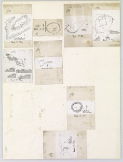 Publication drawings; eight inked plans of forts (at a reduced scale), mounted on a single sheet. Includes Fans, Duns Law, Ecclaw, Ewieside Hill, Earn's Heugh, Dowlaw Road, Dogbush Plantation and Dean Castles.