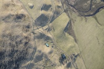 Oblique aerial view of the depopulated township at Cambs in Glen Shee, looking SE.