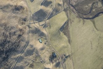 Oblique aerial view of the depopulated township at Cambs in Glen Shee, looking SE.