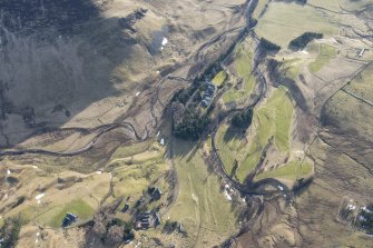 Oblique aerial view of Dalmunzie Hotel in Glen Shee, looking E.