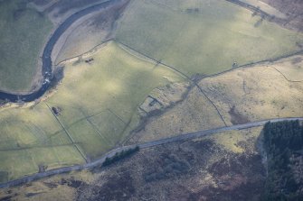 Oblique aerial view of Easter Lair township in Glen Shee, looking E.