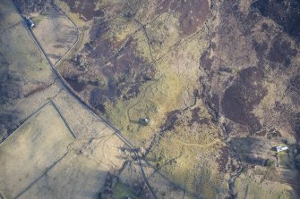 Oblique aerial view of the hut circles at Tomlia and Westertown in Glen Shee, looking NNE.