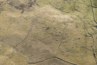 Oblique aerial view of the Ashintully township and Cnoc an Dainmh hut circles, looking SE.