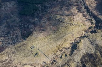 Oblique aerial view of the Loch Charles hut circles, looking ENE.