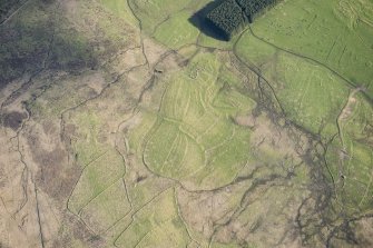 Oblique aerial view of the townships, field system and rig at Gleann Fearnach on the slopes of Creag Dubh Leitir, looking S.