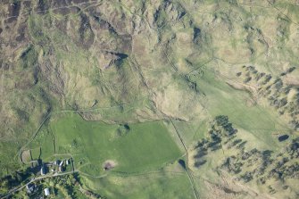 Oblique aerial view of the township and head dyke at Ceanghline in Glen Brerachan, looking NNE.