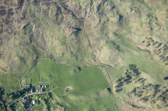 Oblique aerial view of the township and head dyke at Ceanghline in Glen Brerachan, looking NNE.