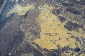 Oblique aerial view of a the depopulated township of Corra-Lairig and cultivation remains, Glen Shee, looking SSE.