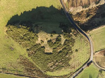 Oblique aerial view of Peace Knowe fort.