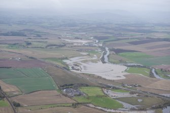 General oblique aerial view of the flooding along the River Earn, looking W.