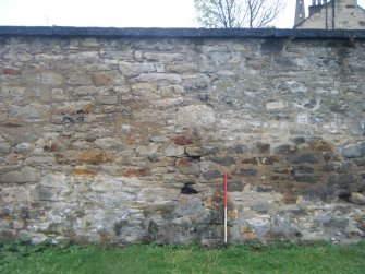 Area A boundary wall, internal, south to north, photograph from desk-based assessment and historic building survey of Fort House, Leith, Edinburgh